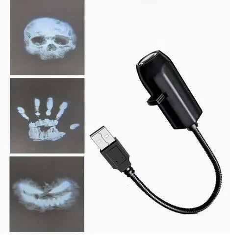 USB Projector Light Halloween Skull NightLight Ghost LED Lamp 360 Degree Rotating Switchable Pattern Design Dark&Night Ambiance