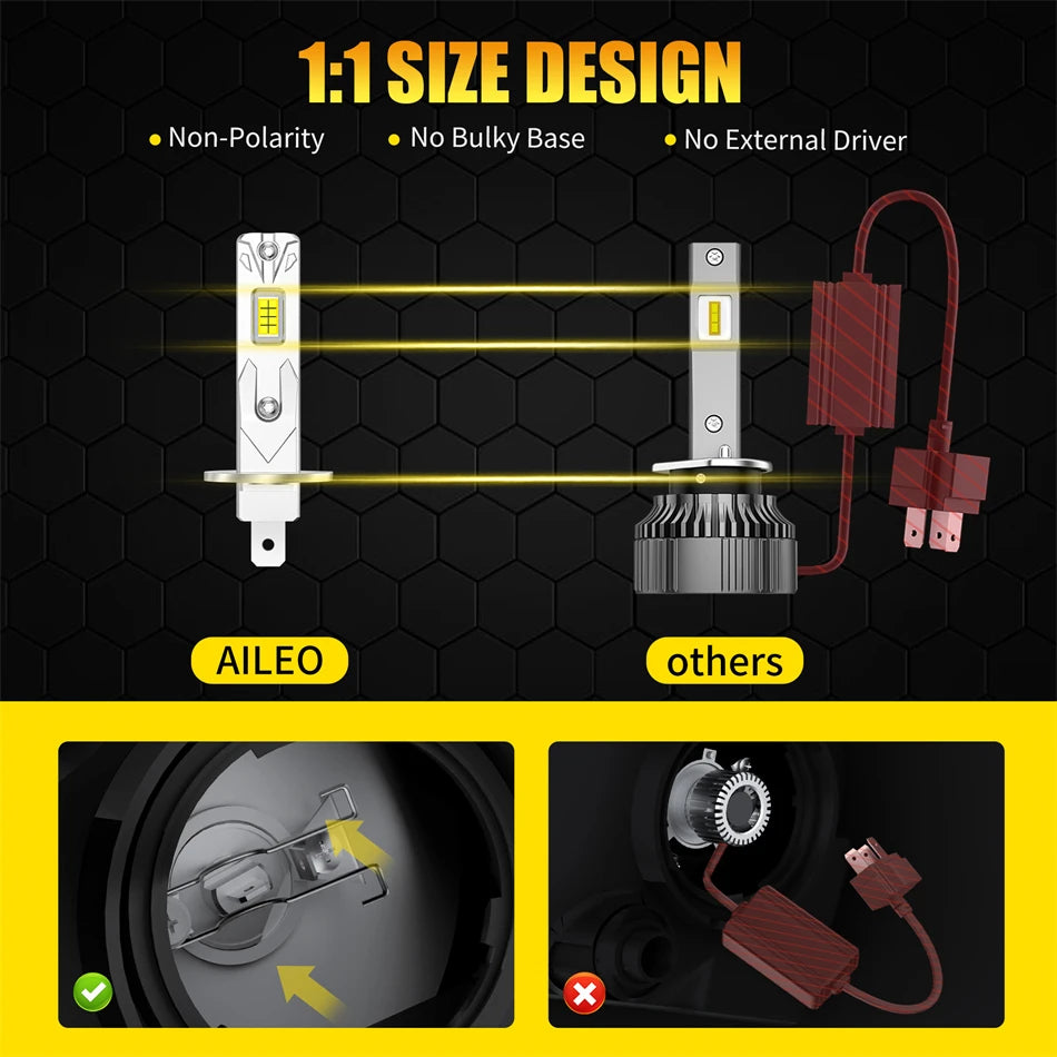 AILEO 2Pcs 200W 20000LM H1 6500K 4300K 3000K Headlight LED L