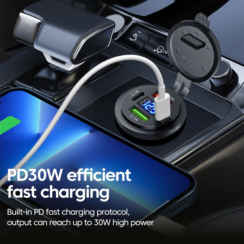 Elough Dual PD30W Dual QC 3.0 USB Car Charger Type C Fast Ch