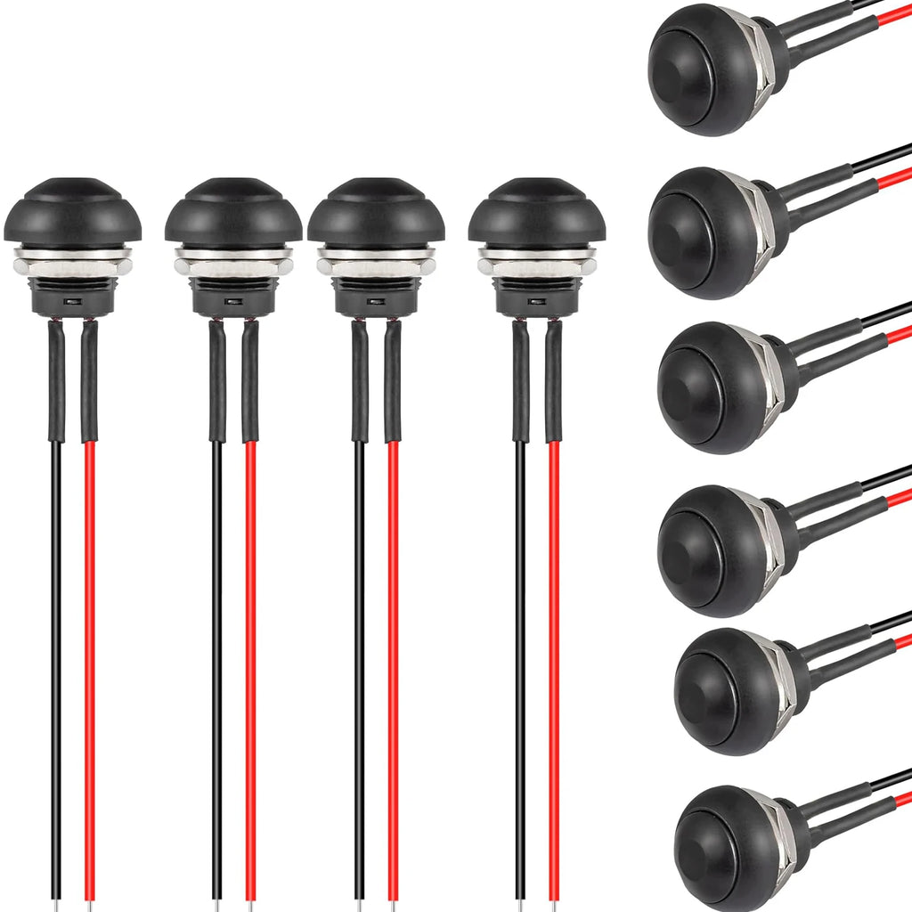 10PCS Black 12mm Momentary Push Button Switch SPST Round Wat
