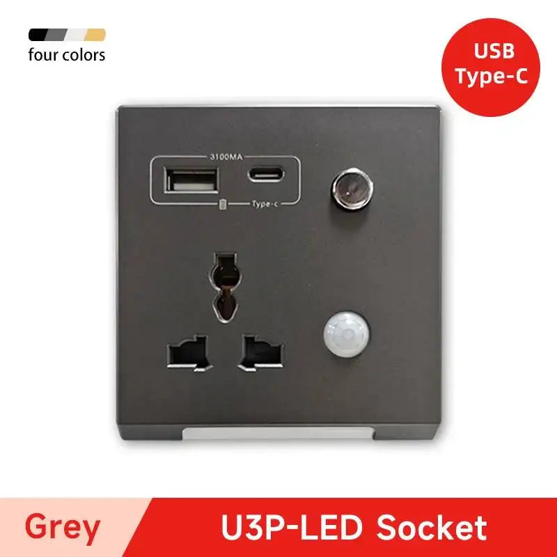 USB Type-C Fast Charging Socket USB C Port Multifunctional Universal Smart Wall Adapter 3.1A Embedded Sockets With Night Light