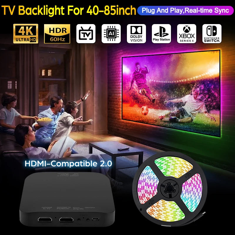 2026 New Ambient TV LED Backlight Sync to Screen For 40-85In