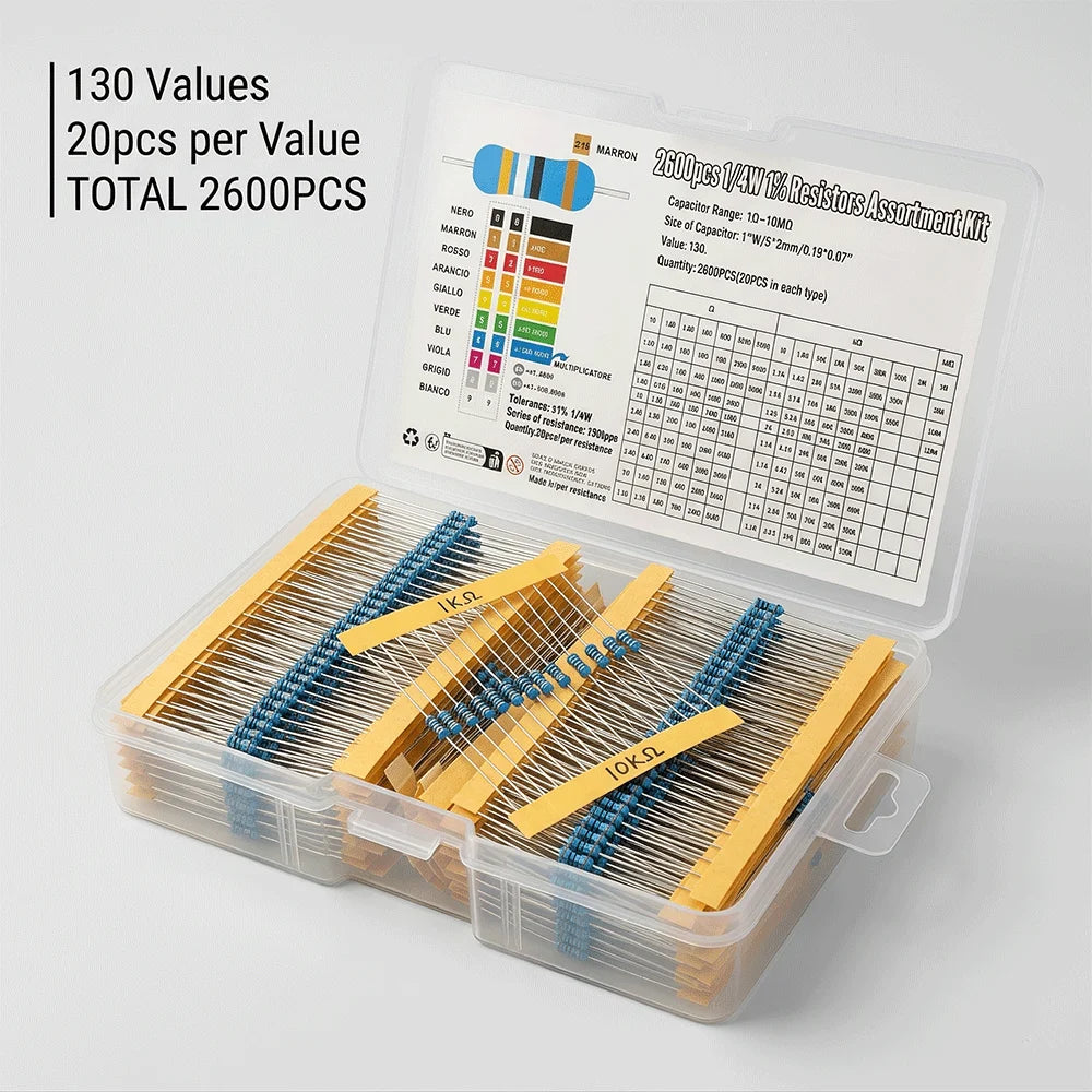 2600pcs/lot 130 Values 1/4W 0.25W 1% Metal Film Resistors As