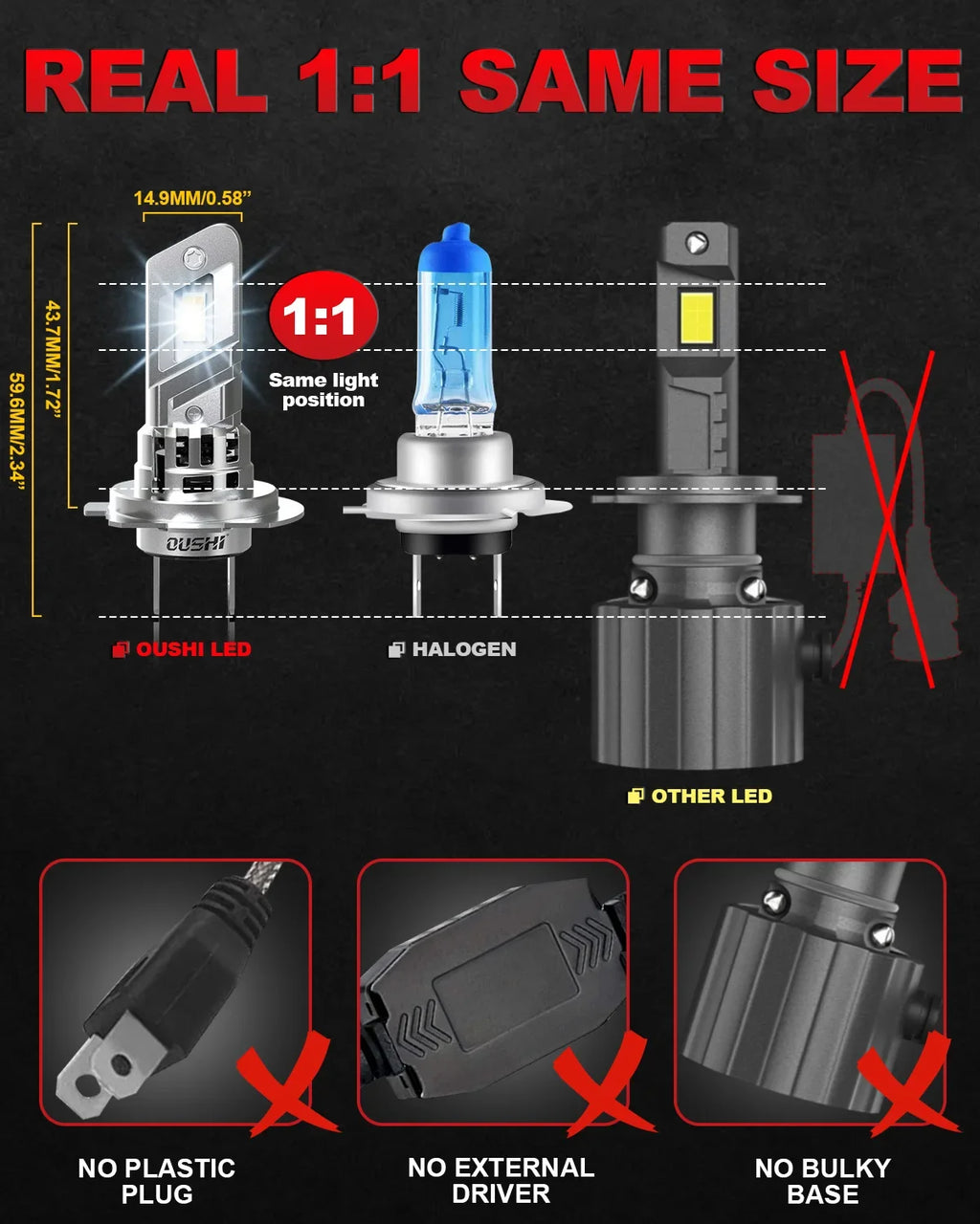 OUSHI 2x High Power H7 Led Headlight Canbus H18 Car Bulb 600