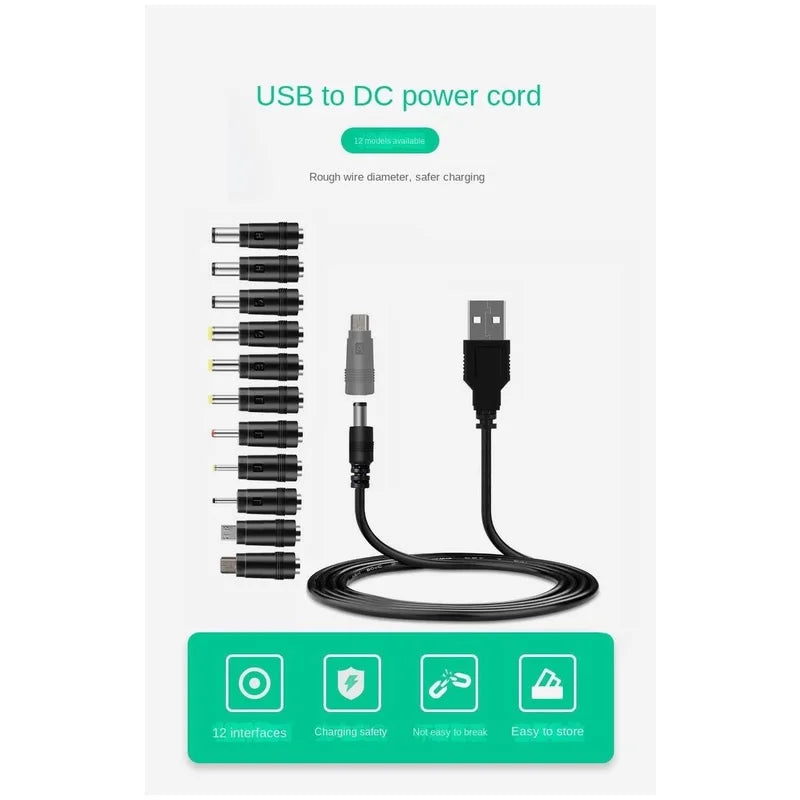 12 in 1 USB 5V to DC Power Cable Universal USB to DC Jack Ch