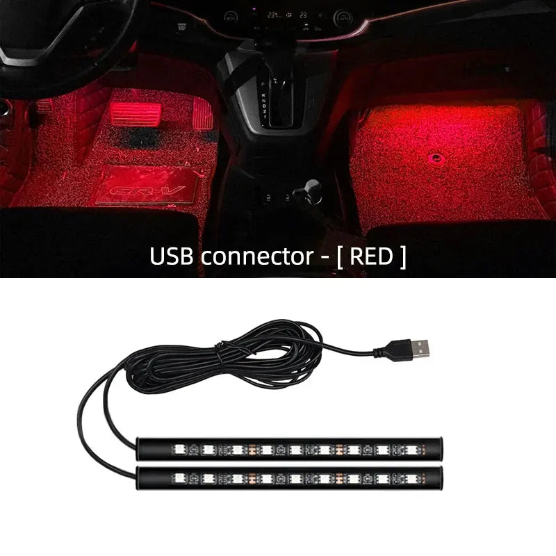 2 in 1 LED Car Neon Light Foot Light LED Interior Decoration Backlight Cigarette Lighter USB Atmosphere Lamp Vehicle Accessories