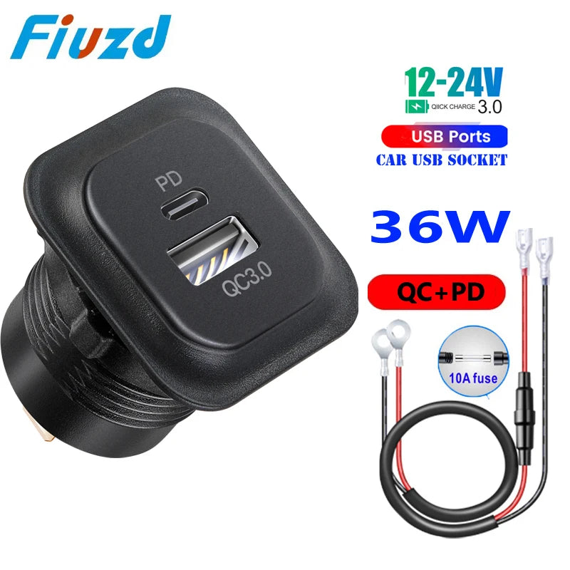 12v car usb charger fast charge Outlet Socket With Voltmeter Quick Charge Adapter for 12v 24v Truck Motorcycle RV Marine