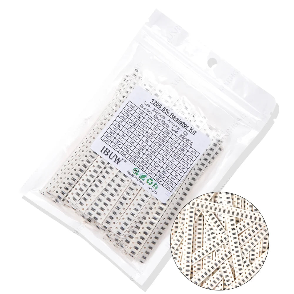 2000PCS 10 ohm-910K ohm 1206 SMD Resistor Kit Assorted set 5
