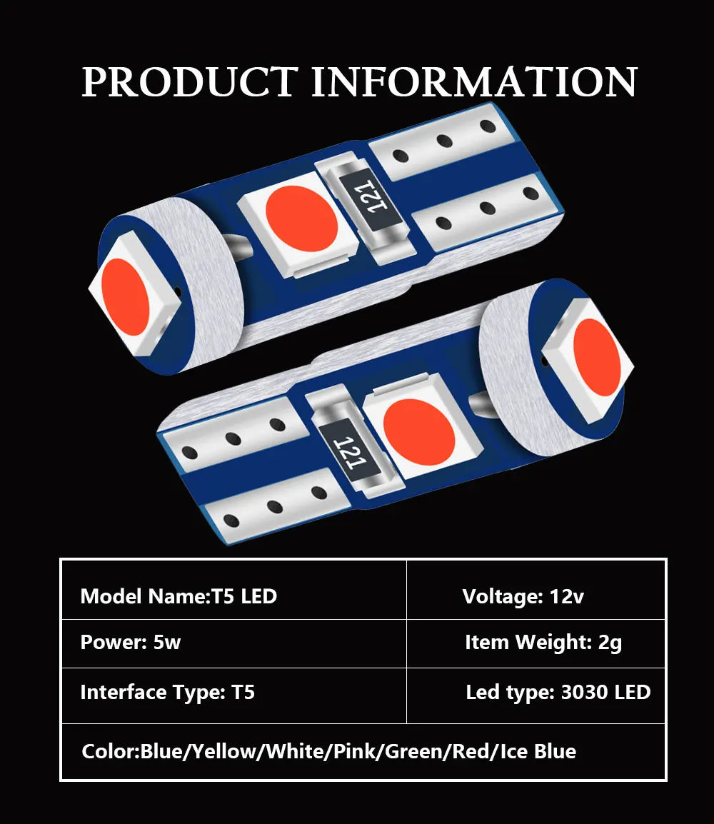 10Pcs T5 Led Bulb Canbus W3W 74 286 W1.2W Super Bright Car I