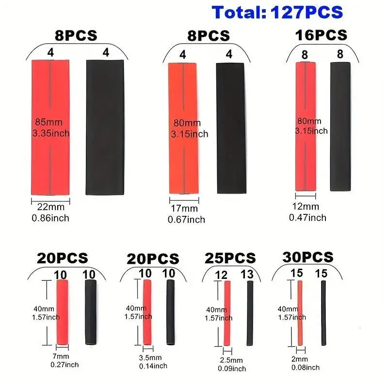 127pcs Black Red Heat Shrink Tubing 2 1 Assortment Polyolefi