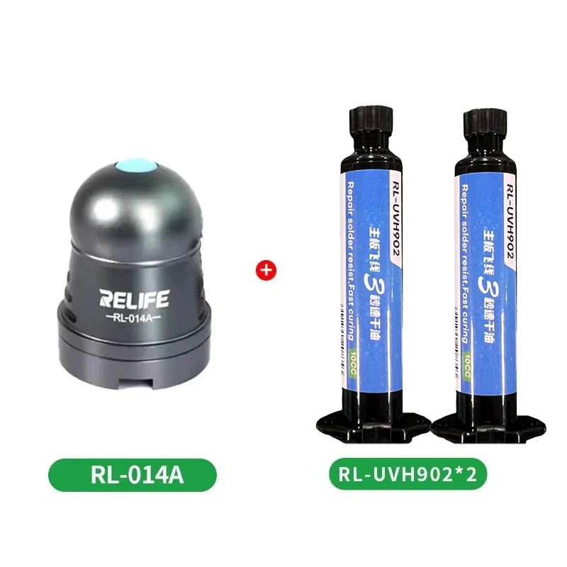 2PCS RELIFE RL-UVH902 10ML UV Solder Mask Ink 3S Quick-dry + RL-014 UV Curing Light for Mobile Phone Repair Jumping Wire