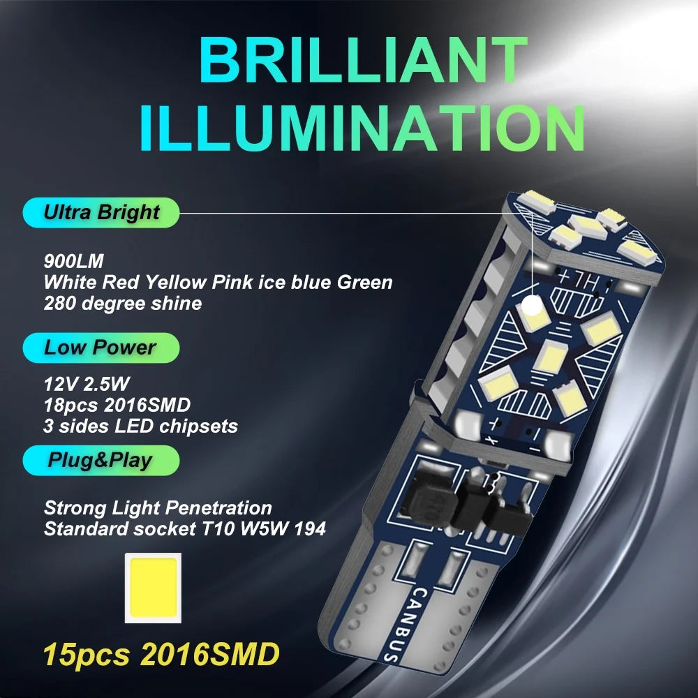 2/10 PCS Super Bright T10 W5W LED Bulbs Canbus 12/24V 7000K 