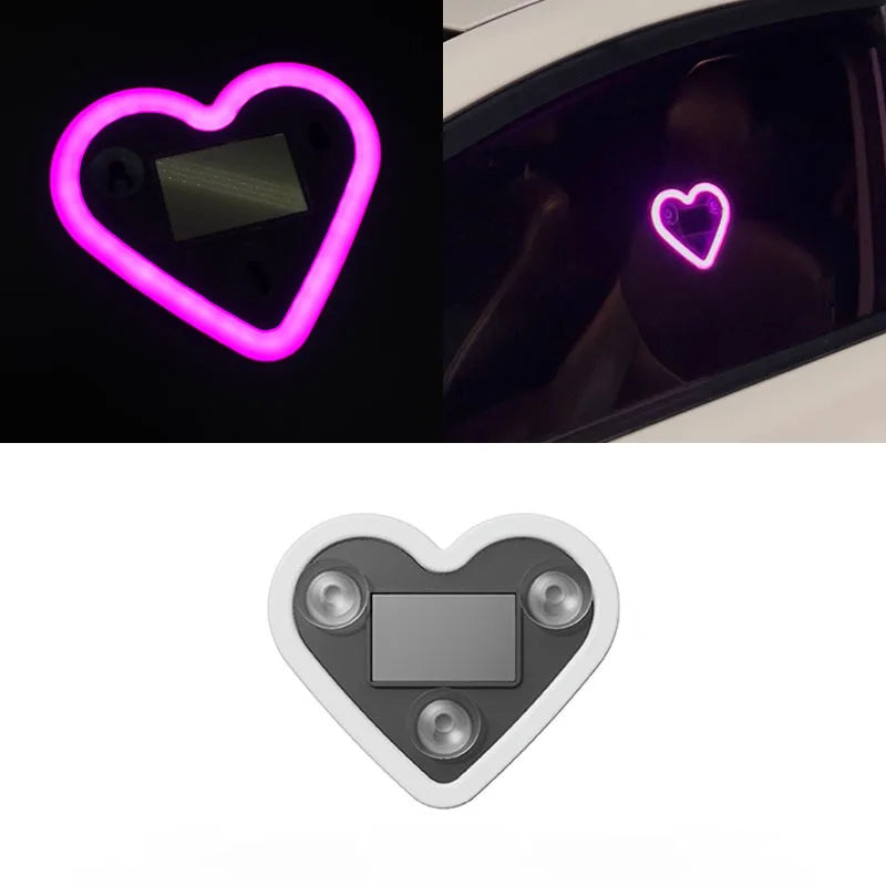 1Pc Universal Solar Car LED Window Decoration Heart Neon Lig