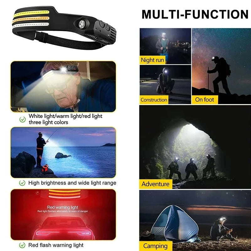 LED COB Induction Headlamp Built-in Battery Sensor Head Flas