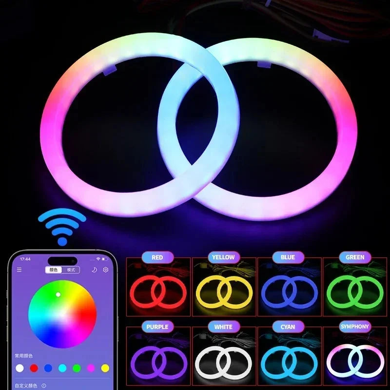2PCS RGB Cotton LED Angel Eyes Halo Rings 60mm 70mm 80mm LED