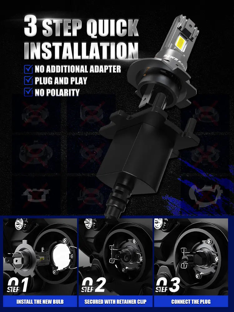 DAWN KNIGHT 40000LM H7 H4 6000K 4300K LED Headlight Bulb Wir