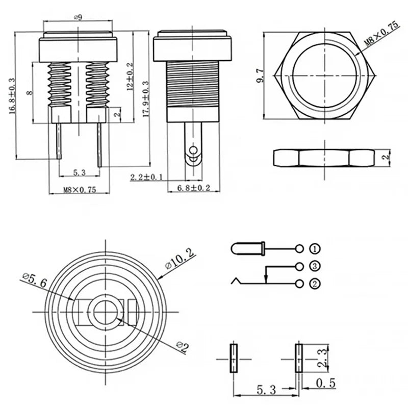10/50PCS DC022B 5.5 X 2.1mm DC Power Jack Supply Socket 3.5X