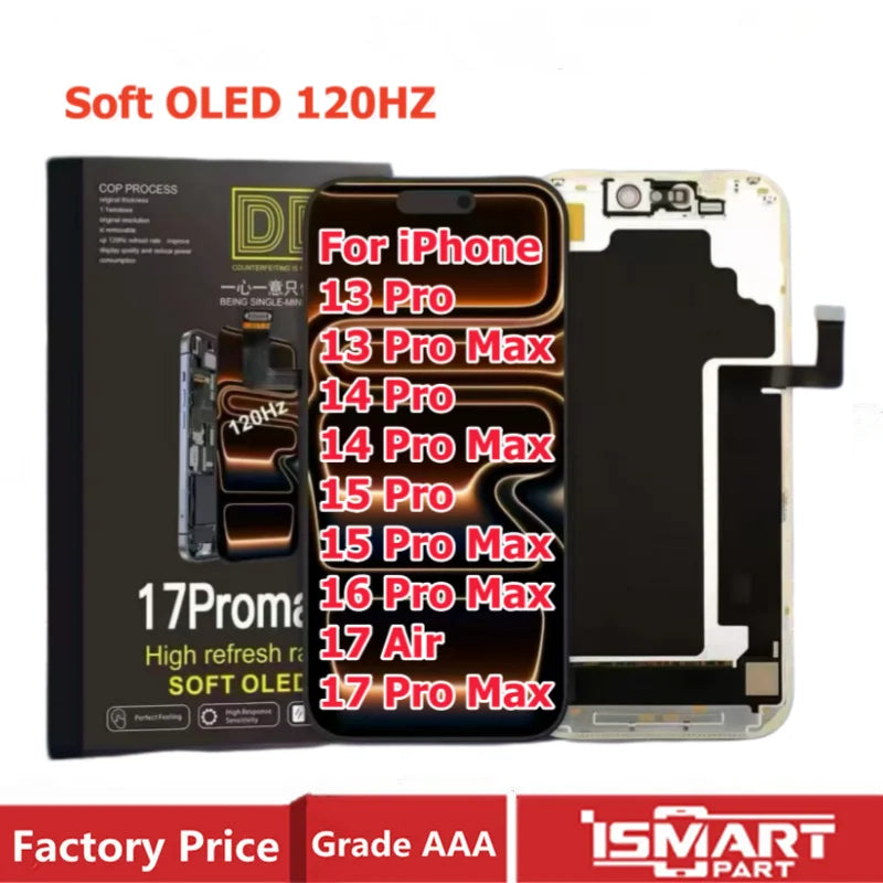 120HZ Soft OLED For iPhone 15 Pro Max 15Pro 13 Pro LCD Displ