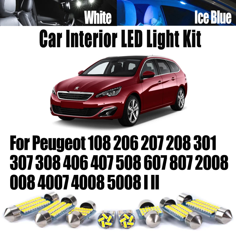 Car LED Interior Reading Map Light Kit For Peugeot 108 206 207 208 301 307 308 406 407 508 607 807 2008 3008