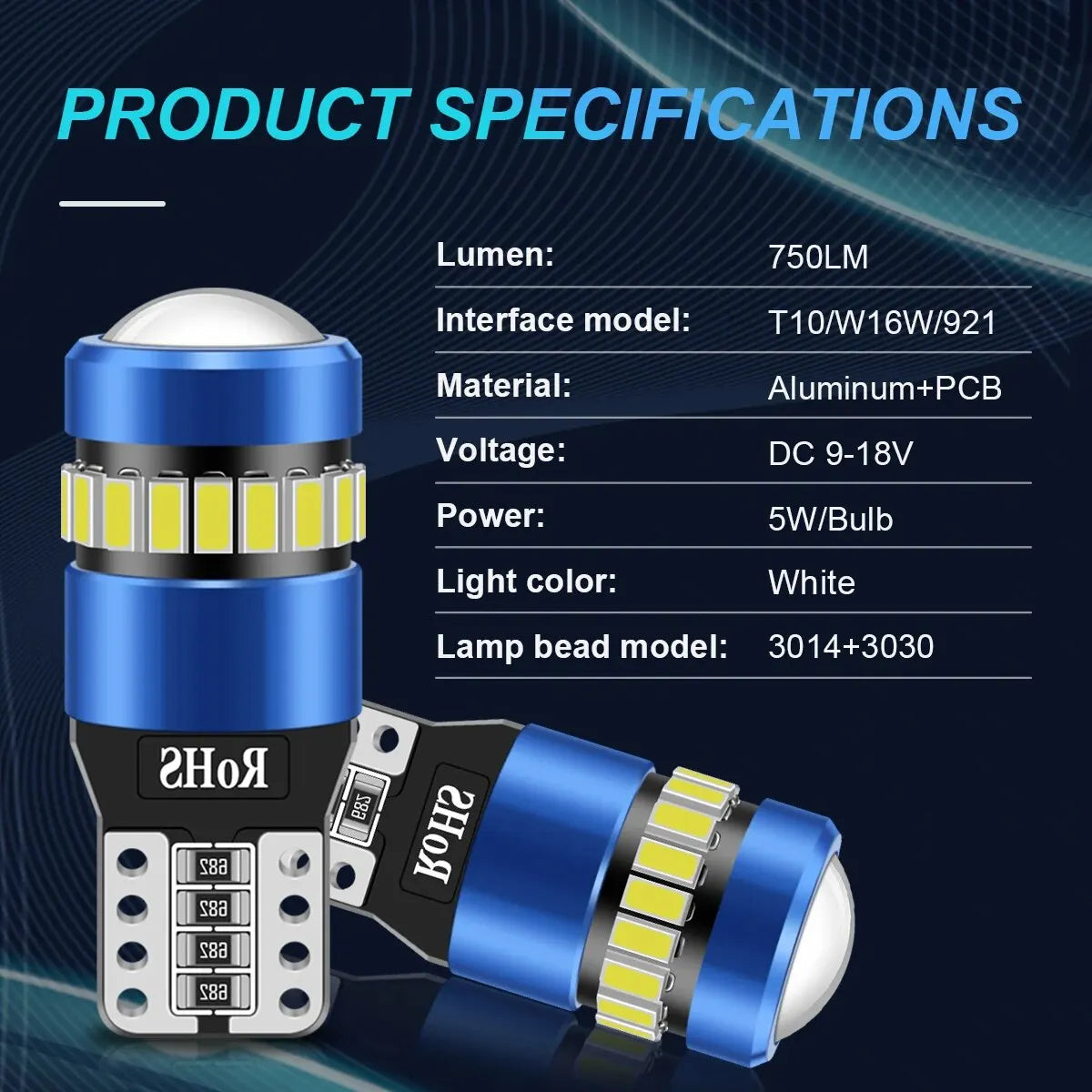 2PCS T10 W5W LED CANBUS No Error 12V Car Side Interior Light