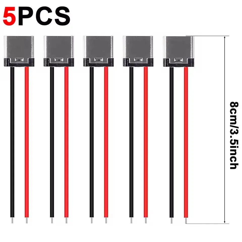 Bare Board Type-C Female Chassis Waterproof 2P Solder Wire USB C Pigtail Cable Extension Power Cable USB-C Plug To 2 Pin Wire