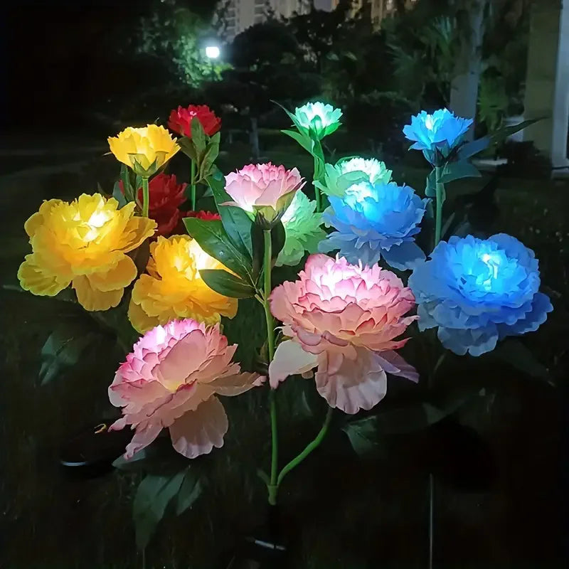 Solar Garden Lights 3 Head Peony Flowers Lamps For Yard Wate
