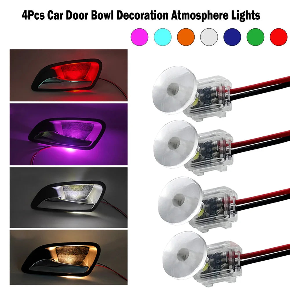 4PCS Car Door Bowl LED Light Red Green Blue White Yellow Ice