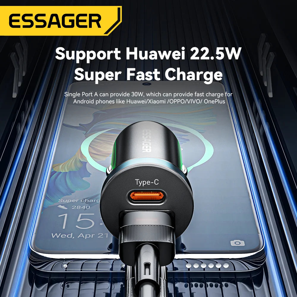 Essager 30W USB C Car Charger Type C Quick Charger PD QC 3.0