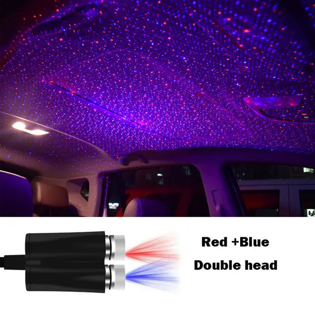 Mini Led Double Headed Roof Starry Night Light Car Atmosphere Projector Usb Galaxy Light Home Auto Decorative Lamps Accessories