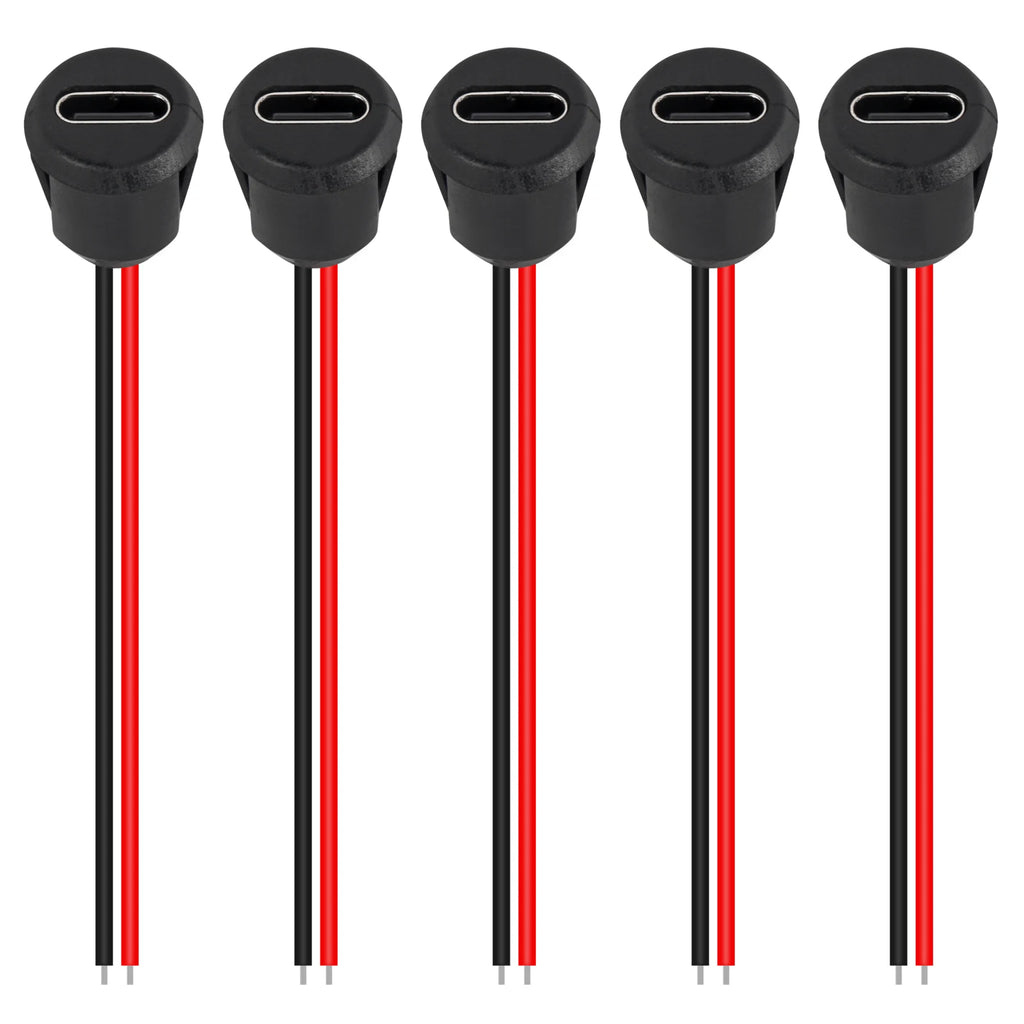 5PCS 2Pin USB Connector Type-C Waterproof with Female Socket