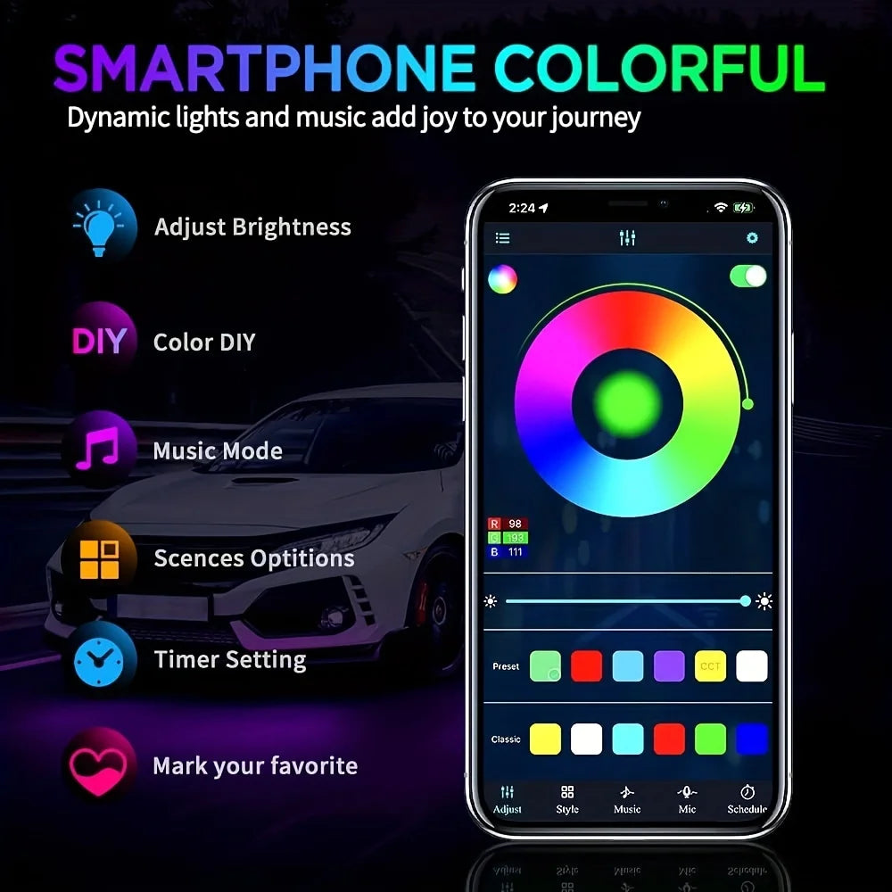 RGB Flexible Car Underglow Light Strip 12V LED Underbody Amb