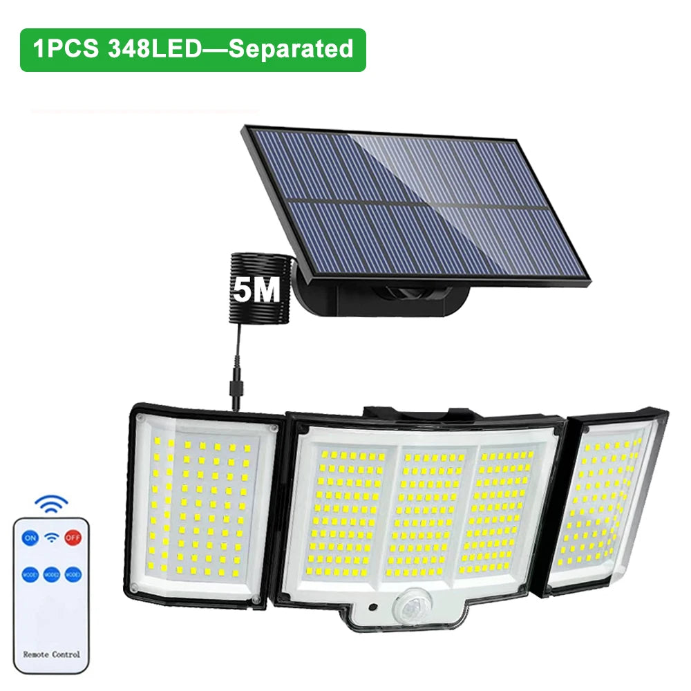 Solar Lights Outdoor 348LED 3 Heads Waterproof Solar Powered Security Flood Lights Motion Sensor Outdoor Lights For Garden