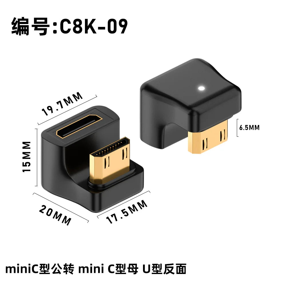 360 Degree Angled U-shaped L Converter Mini HDMI Male to HDMI-compatible 2.1V Female Extension 4K 5K 3D UHD 8K 60Hz Adapter