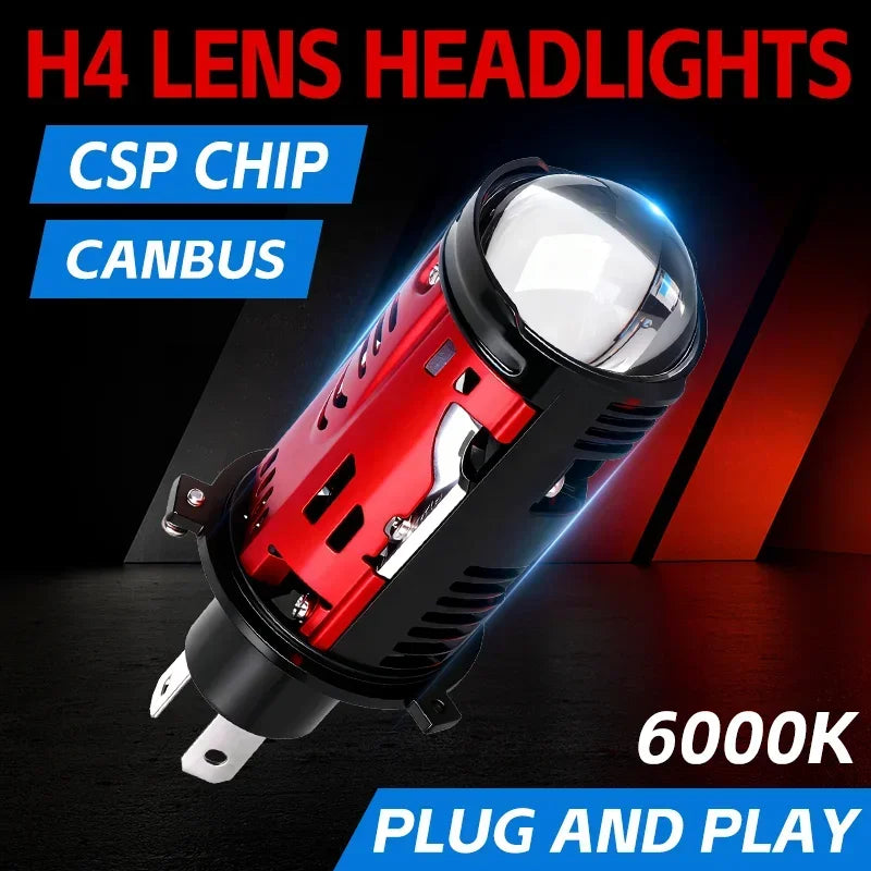 2PCS H4 LED Projector Lens Headlight High Low Beam Fog Lamp 