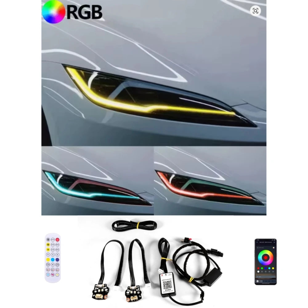 Angel Eyes for Tesla Model 3 Highland 2024 2025 DRL RGB Multicolor LED Daytime Running Lights RGB RGBW