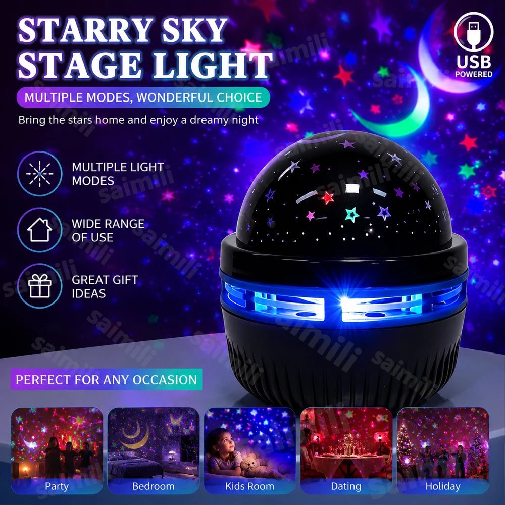 LED Starry Sky Night Lights USB Star Moon Projector Lamp 5V 