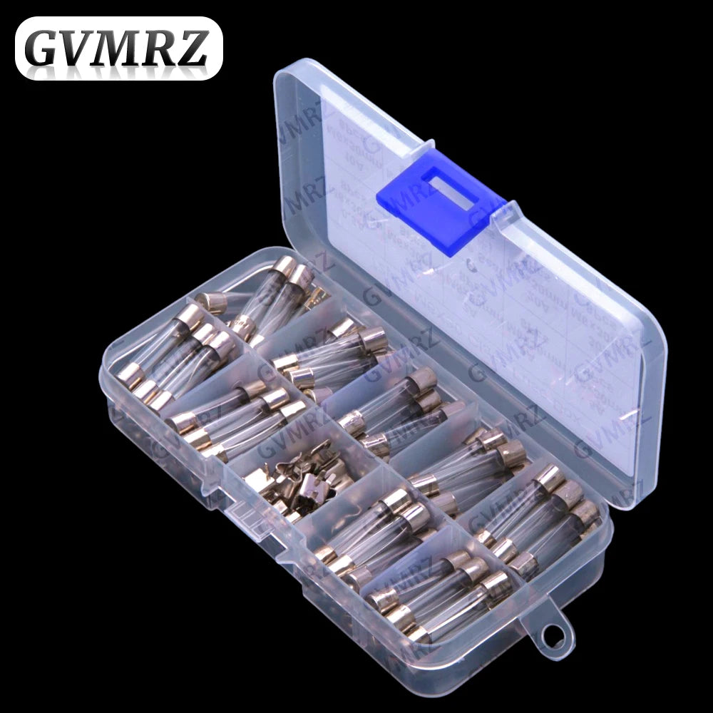 72pcs 6 30MM 0.5A-30A Glass Fuse Tubes 250V Box 0.5A 1A 2A 3