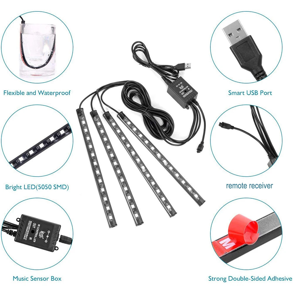 Neon LED Car Interior Ambient Foot Strip Light Kit Accessori