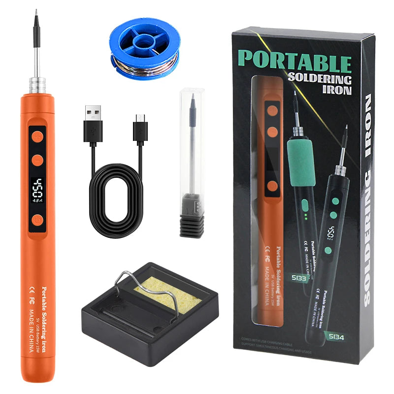 USB Soldering Iron Mini Small Soldering Iron Set Portable Household Type-C Interface 800mAh Battery Adjustable Temperature