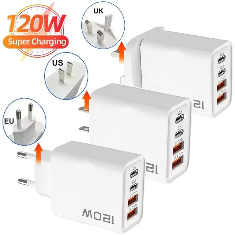 Fast Charging USB Type C Charger 120W 4 Port PD Quick Charge