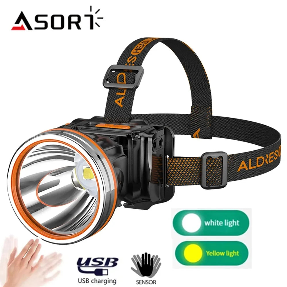 New Powerful LED Headlamp Type-C Rechargeable Headlight Fish