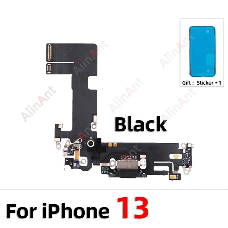 Waterproof Sticker + Flex For iPhone 13 12 11 Pro Max Plus mini Bottom USB Mic Dock Charger Connector Charging Port Flex Cable