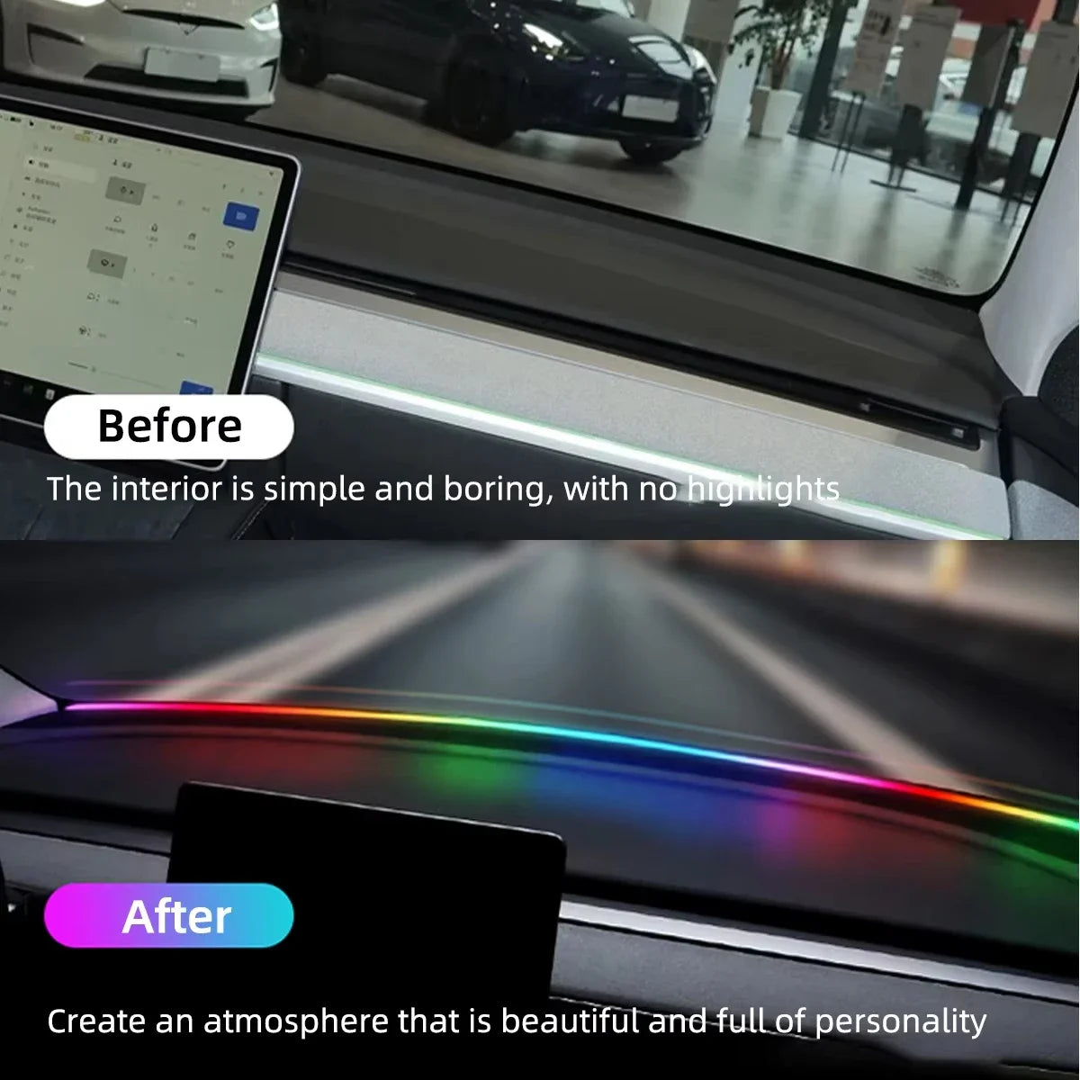 Front Windshield LED Atmospere Light Strip 150cm Car RGB USB