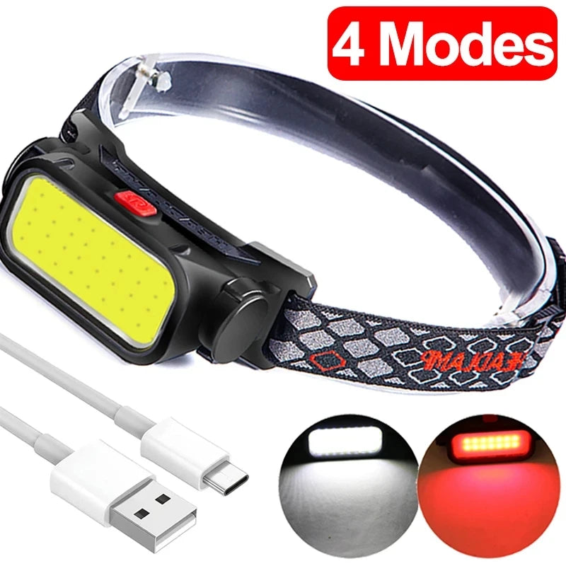Portable Powerful LED Headlamps 4 Modes USB Rechargeable COB