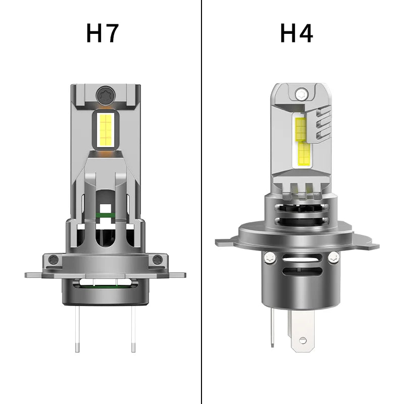2PCS H7 H4 Wireless Mini LED Headlight Bulbs 6000K 12000LM 1 1 Halogen Size Built-in Driver Aluminum Cooling Plug&Play Car Lamp