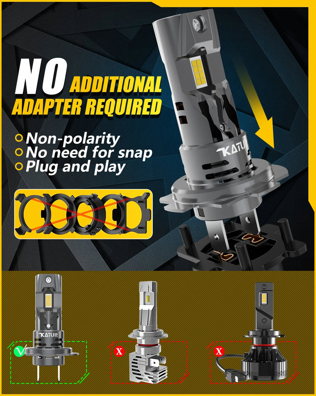 Katur H7 LED Headlight Bulbs 80W 16000LM H7 H18 Headlight Ca