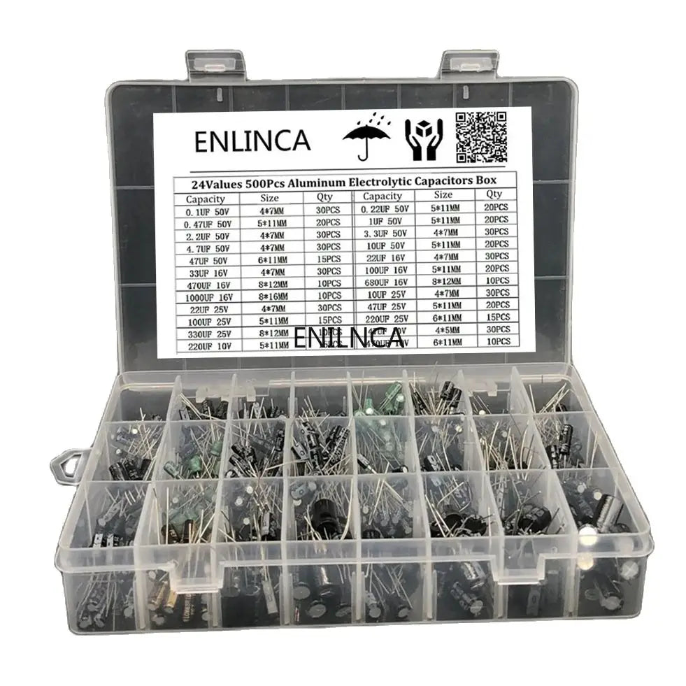 510Pcs/lot 0.1UF-1000UF 24Values Aluminum Electrolytic Capac