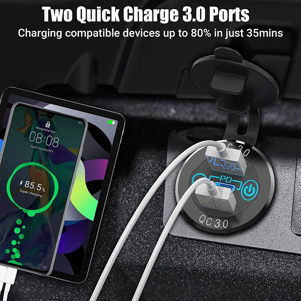 DaierTek Car USB Charger Socket Metal 60W Car Charger 12V 24