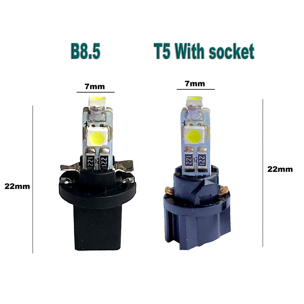 8Pcs T5 B8.5 B8.5D W1.2W W3W PC74 PC37 Led Bulb Car Interior