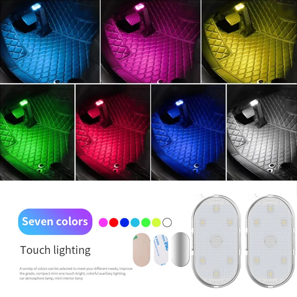 1/2pcs Multi Color Car Light Wireless LED Touch Light Roof Ceiling Sensor Read Lamp Mini USB Charging Light Auto Interior Lamp